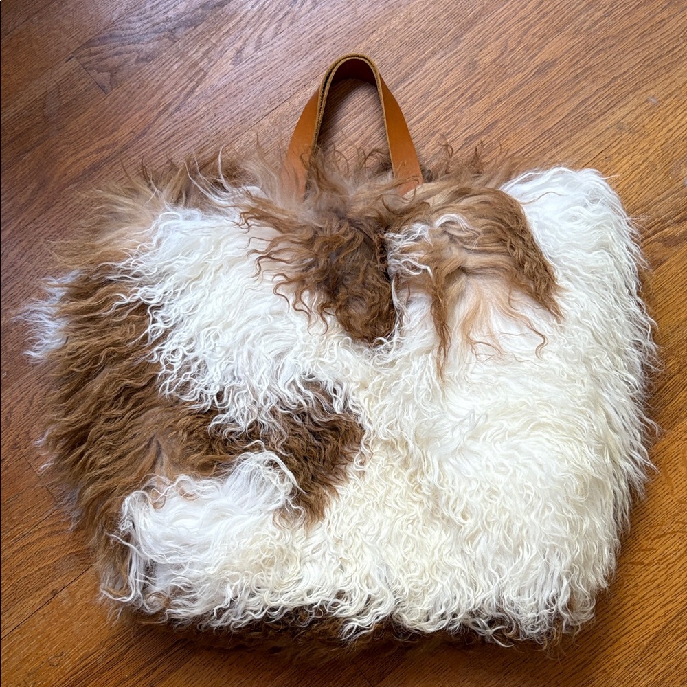 New handmade sheep pelt Furry Brown and White Tote Bag